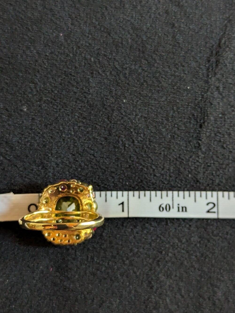 Vintage Style Gold-tone Ring with Green Center and Pink Accent Stones 1920s Sz 8 - Picture 9 of 12